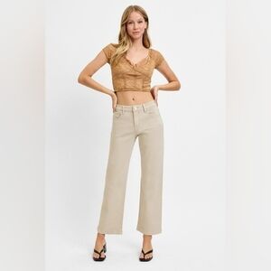 RISEN Mid Rise Tummy Control Straight Ankle Jeans Stretch Almond Tan Various NEW
